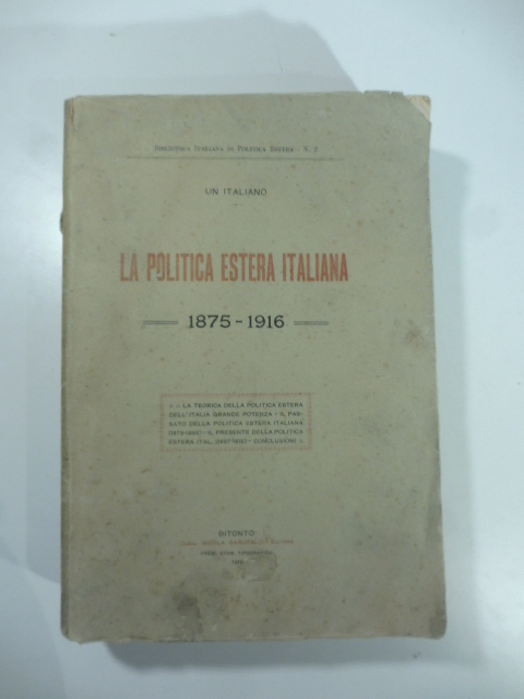 La politica estera italiana 1875 -1916